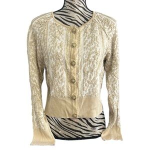 St. John Couture Cream and Gold Cardigan